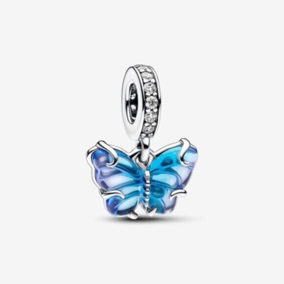 Pandora Blue Murano Glass Butterfly Dangle Charm - Picture 1 of 3
